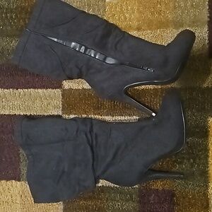 Black Calf Length Heeled Boots